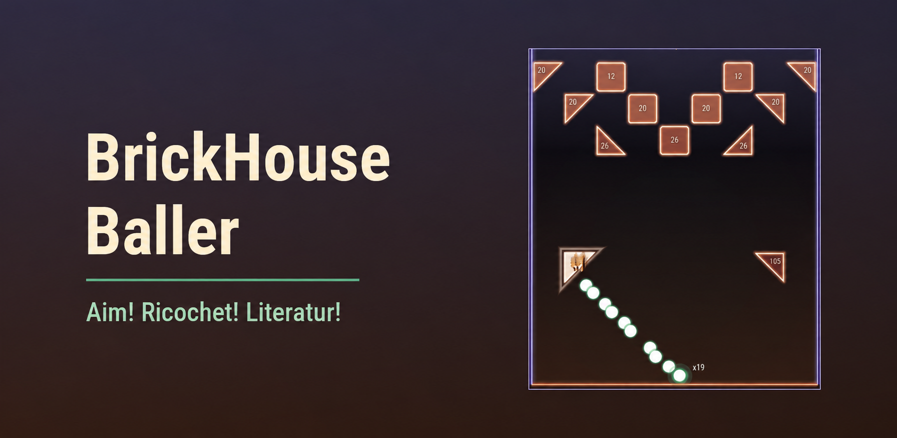 BrickHouse Baller — Aim! Ricochet! Literatur! A volley of balls ricochets toward terracotta bricks.
